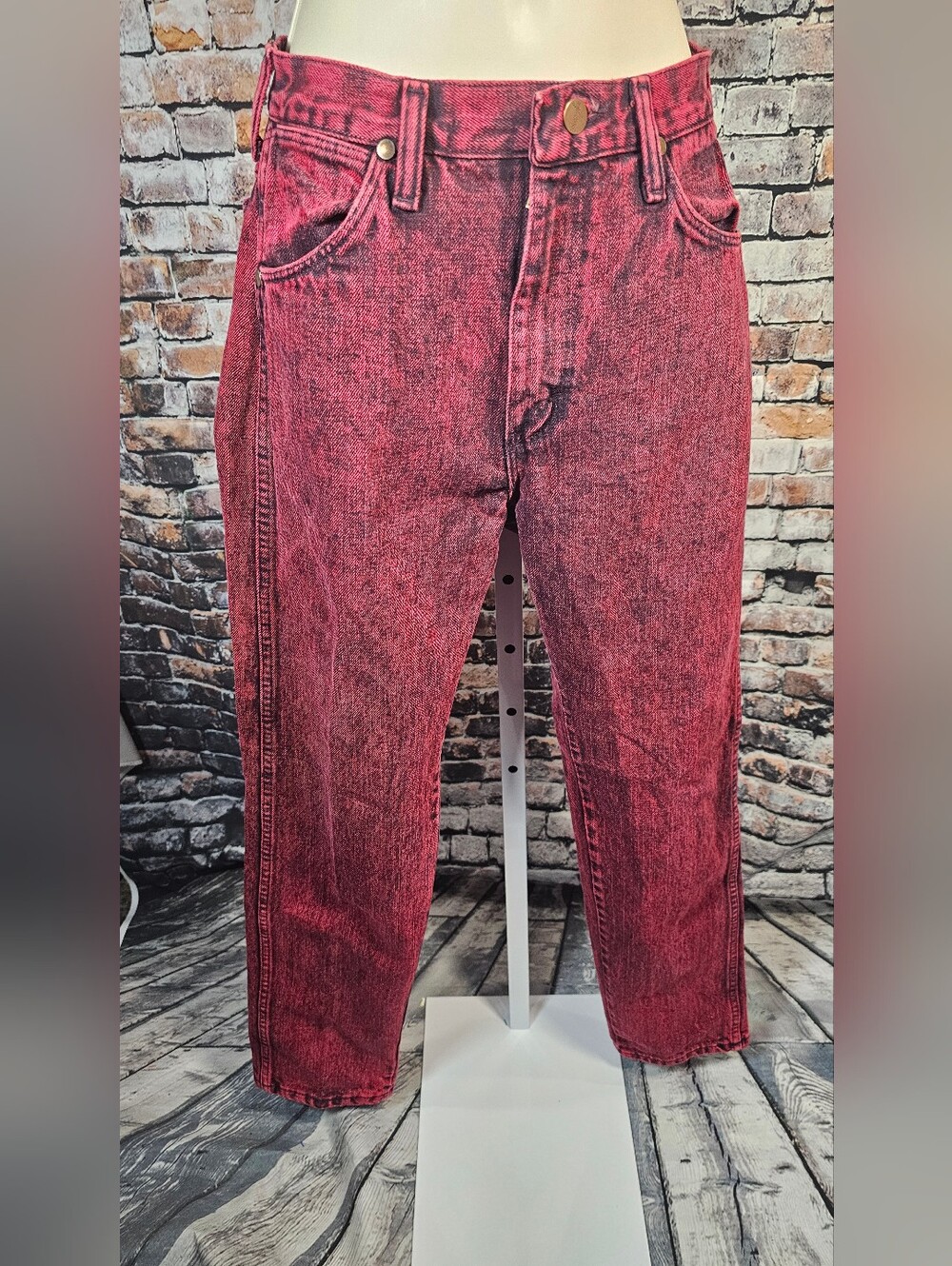 Vintage Wrangler USA Made Pink Acid Wash High Rise Mom Jeans W Sz 9/32 Western